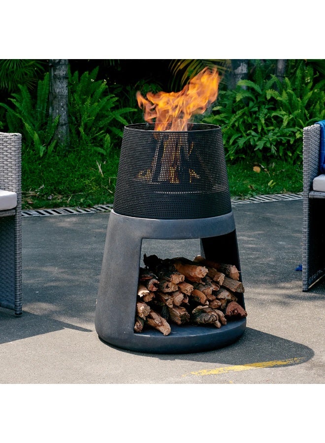 كادي ون موقد نار خارجي من المعدن والحجر الصناعي للحديقة والفناء، حفرة نار بتصميم معدني مقاوم للحرارة العالية، مدفأة حطب متعددة الاستخدامات بقاعدة ثابتة، موقد تدفئة وديكور مثالي للجلسات الخارجية - Image 4